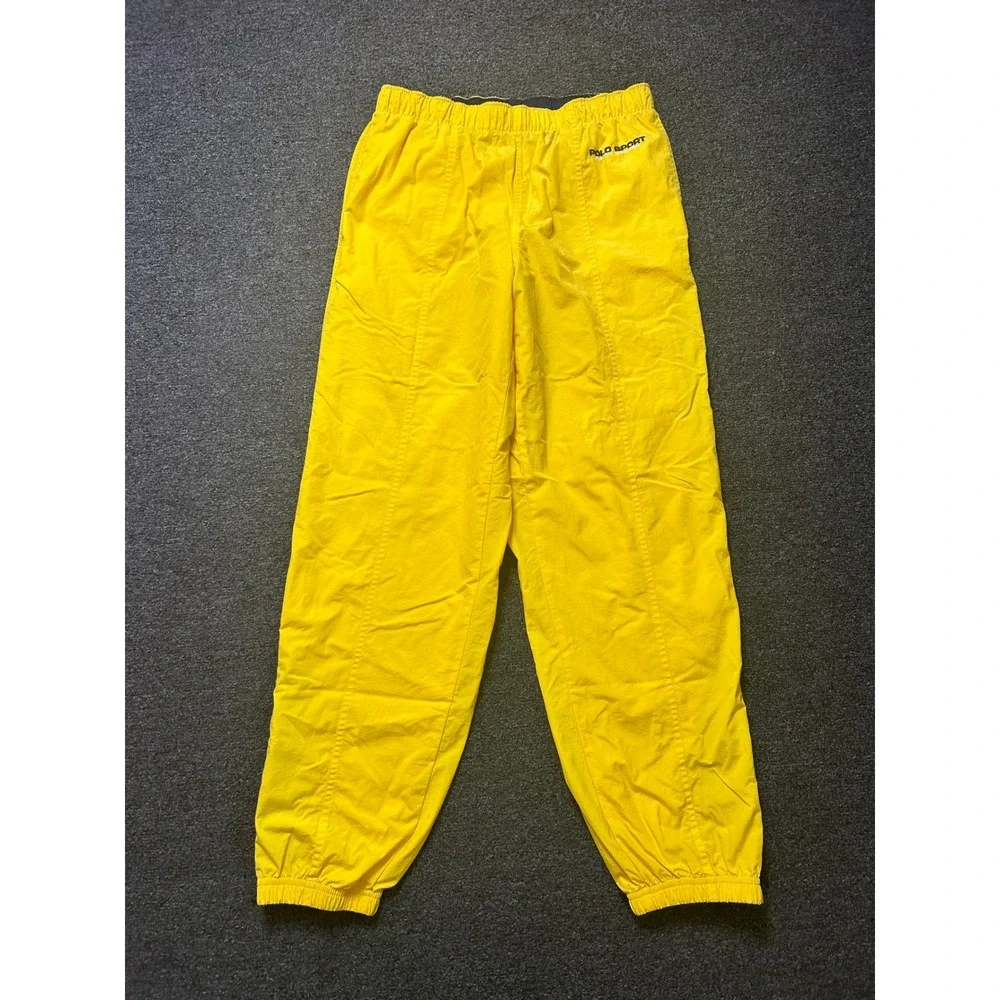 VTG Polo Sport Track Pants Yellow Mens Small Nylon‎ Mesh Lined Ankle Zip Joggers